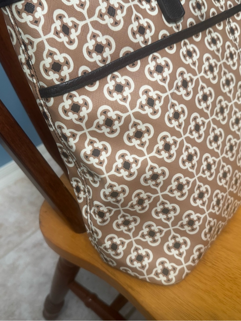 BRIGHTON Araceli Carry-all Brown and Cream Patterned Tote Bag with Tassel - Picture 9 of 12